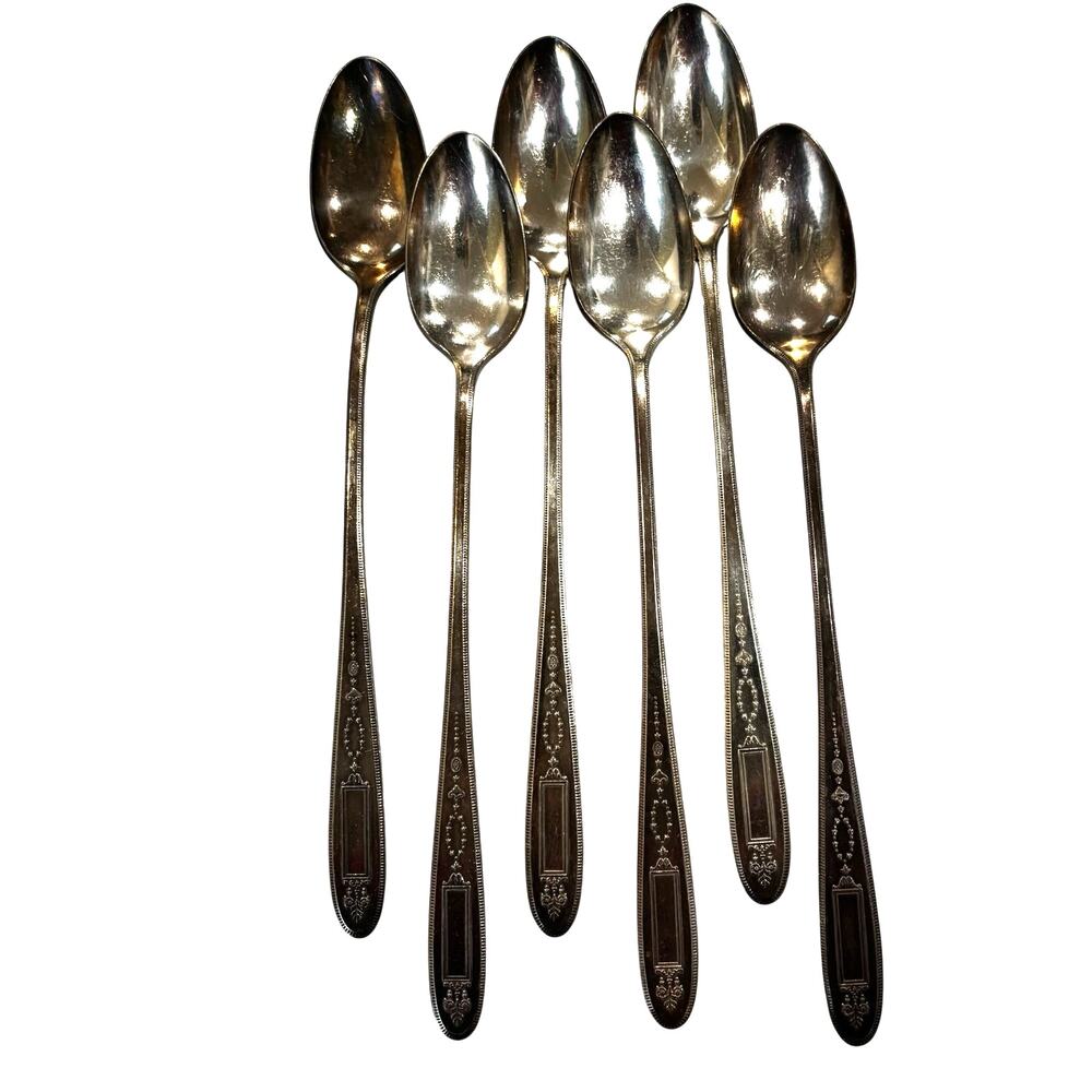 Vintage silverplated iced tea spoons (6) Oneida Grosvenor pattern circa 1921